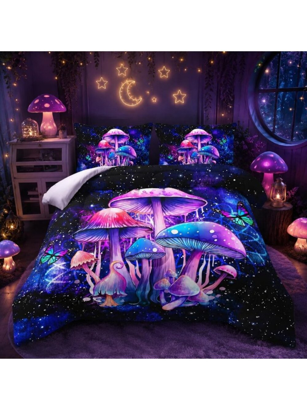 Galaxy Fantasy Mushroom Twin Comforter Set - 3 Piece Bedding for Kids & Teens